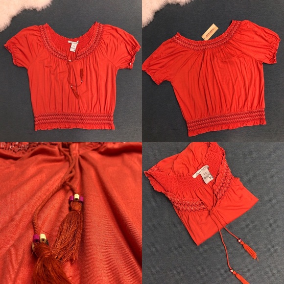 NWT American Rag Embroidered Orange Peasant Top M - Picture 7 of 9